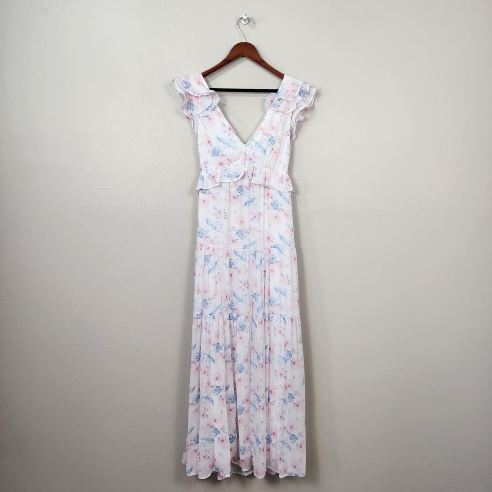 Altar'd State | Maxi Dress Sz M White Floral Tiered Flowy Ruffle Tieback Boho